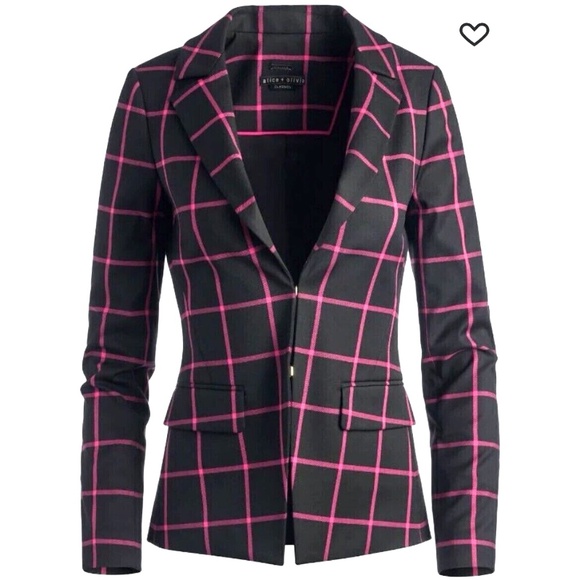 Unworn Alice + Olivia Mya Notch Collar Window Pane Black & Pink Blazer